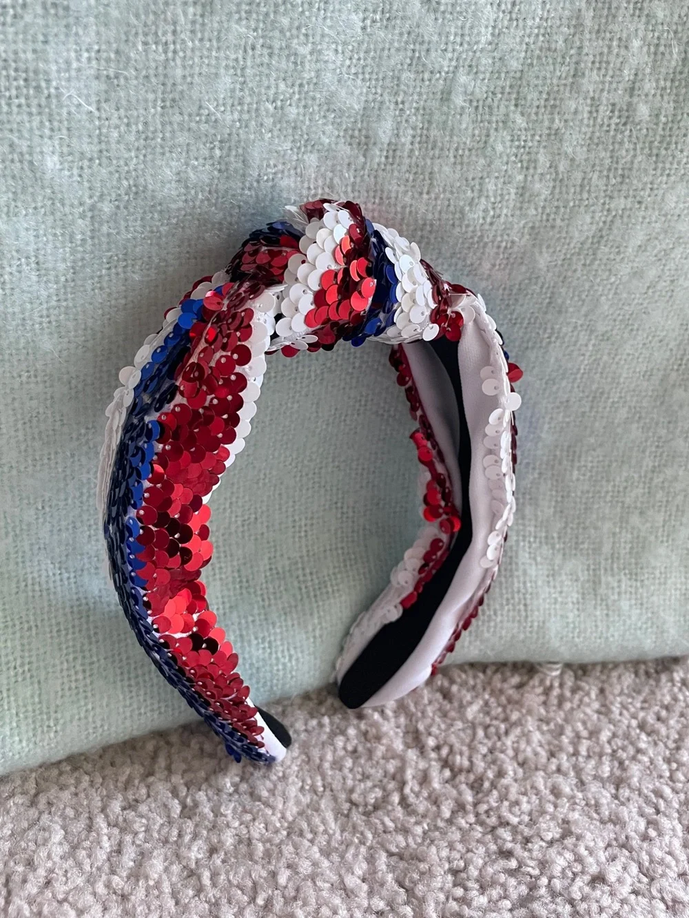 Sequin Knotted Headband in Red White & Blue - Patriotic USA Fourth of July